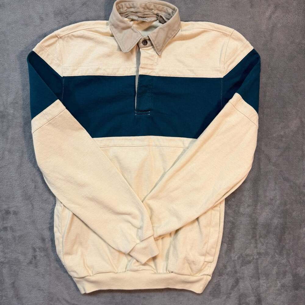 The Sunday Sportswear Co. Vintage Rugby Sweatshirt Size S Cream Blue